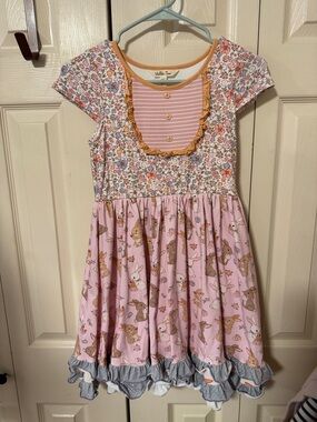 Matilda Jane Pink Bunny Floral Ruffle Girls' Dress size 12
